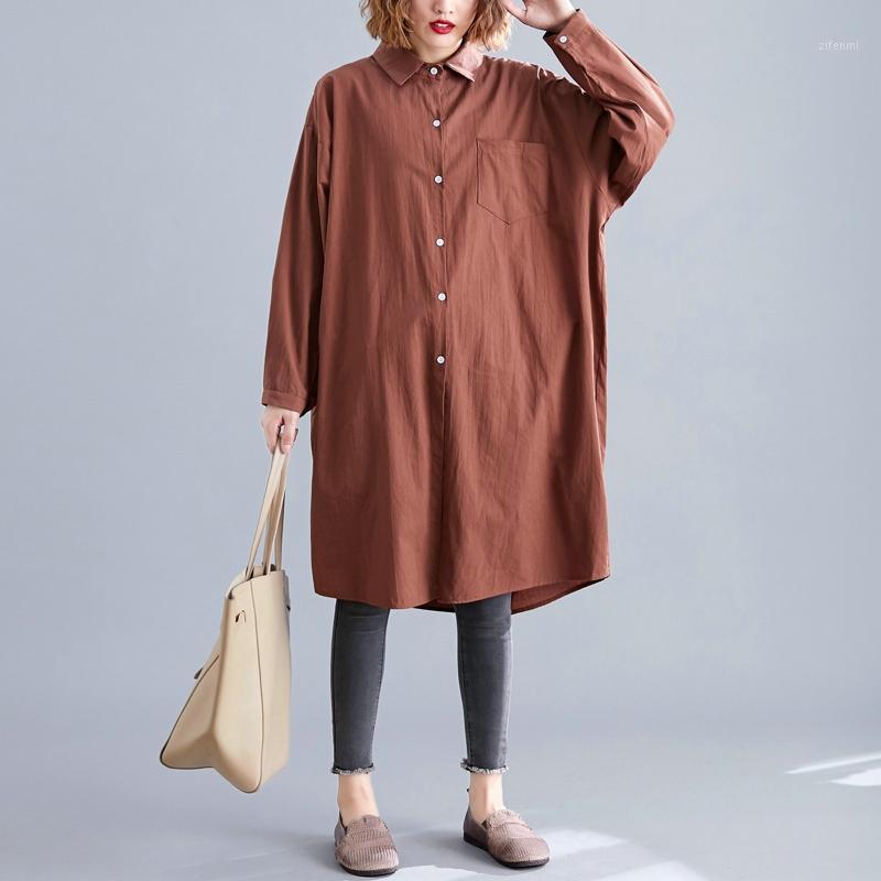 

Women's Blouses & Shirts Women Full Sleeve Loose Slim Long Covered Inlly Fat Blouse Shirt Army Green Brown Sky Blue Navy Wine Red 9247, Black