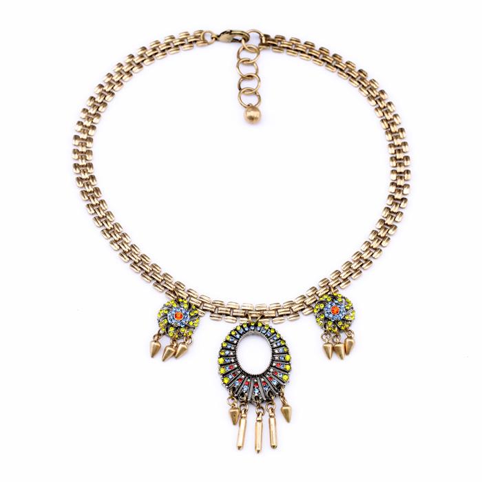 

Chokers Alloy Spike Crystal Round Circle Pendant Women Statement Necklace Fashion Vintage Maxi Imitation JewelryChokers