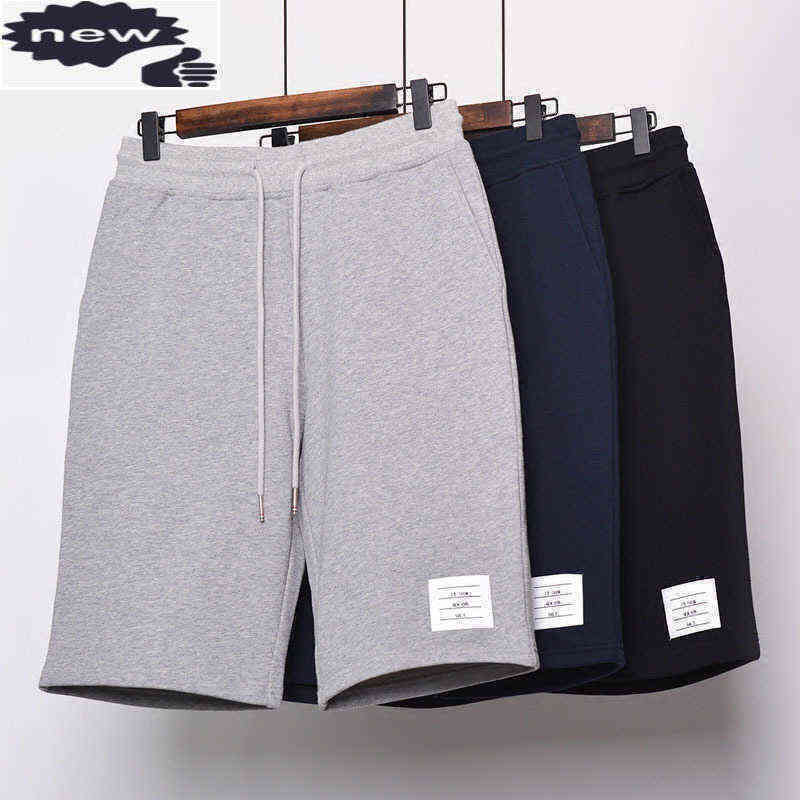 2021 Fashion TB THOM Brand Casual Shorts Men Summer Solid Cotton Sports Trousers Tracksuit Bottoms Mens Knee Length Pants SS02