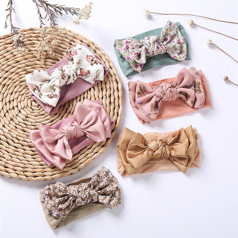

Hair Accessories Bohemia Elastic Printed Flower Kids Headband Born Infant Knot Bows Headwraps Baby Girls Headwear Cute Gifts Po Props, Slivery;white
