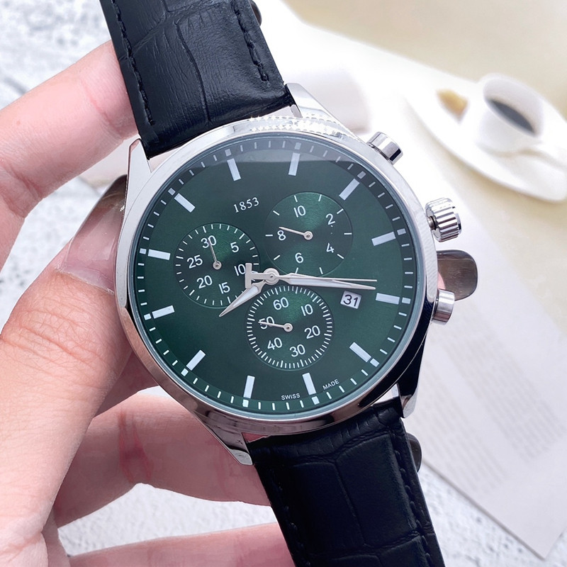 

2022 luxury mens watches All Dials Working Quartz Watch high quality 1853 Top Brand Chronograph clock leather And Steel belt fashion Six needle work wholesale montre