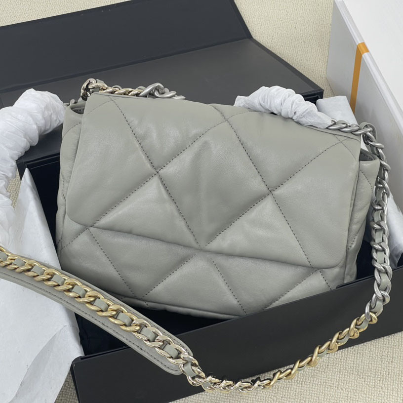 

2022Ss F/W Early Fall 19 Series Grey Lambskin Quilted Bags Medium Silver Metal Turn Lock Two-tone Chain Crossbody Shoulder Luxury Designer Sacoche Handbags 26CM, Box