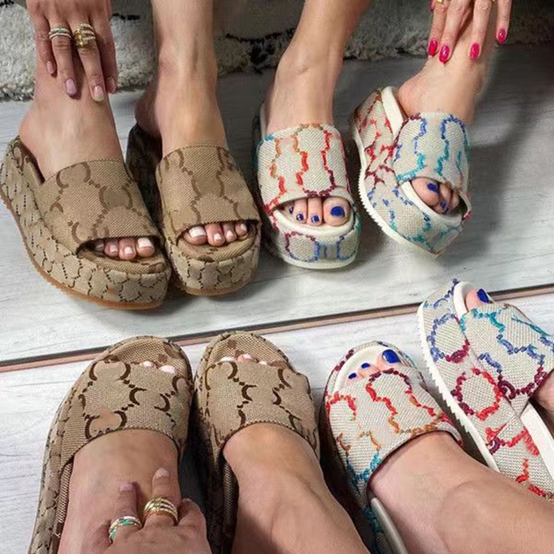 

Fashion Thick Soled Sandals Slippers Designer Pattern Fabric Brand Home Casual Slippers, Foam