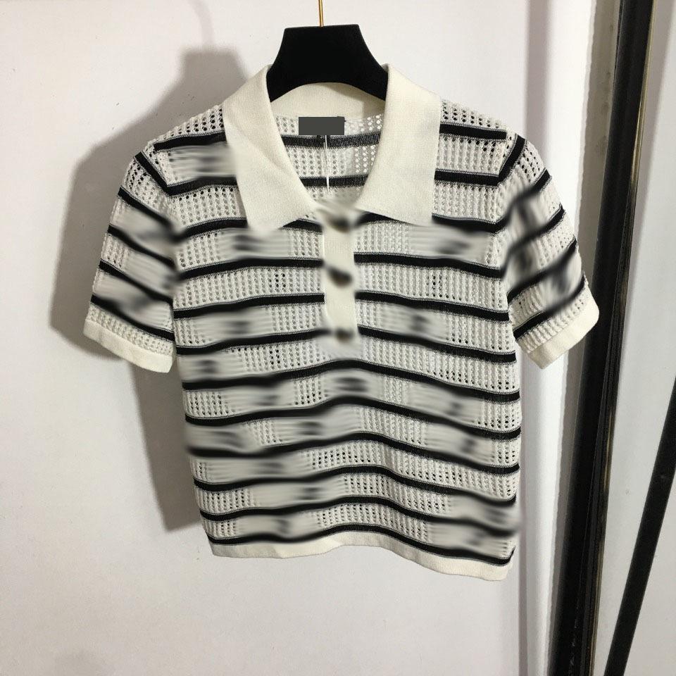 

600 2022 Milan Runway Spring Summer Brand Same Style Short Sleeve Women' Lapel Neck Red White Black T Shirt Striped High Quality Womens yidao