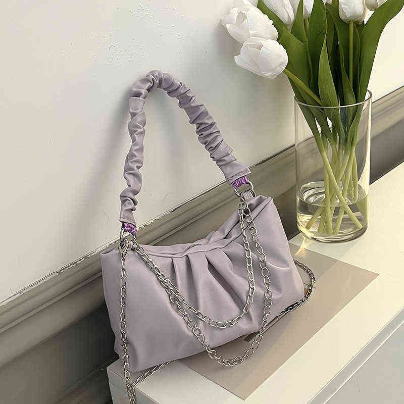 

Chain cloud bag women's Korean version ins textured shoulder bag white foreign style new fashion versatile messenger Fold bag Y220614, Purple