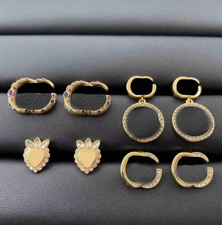 

Top Quality Designer Women 925 Silver Double Letter Stud Fashion Crystal Geometric Heart-shaped Couple Earrings For Lady Party Wedding Hoop Jewerlry