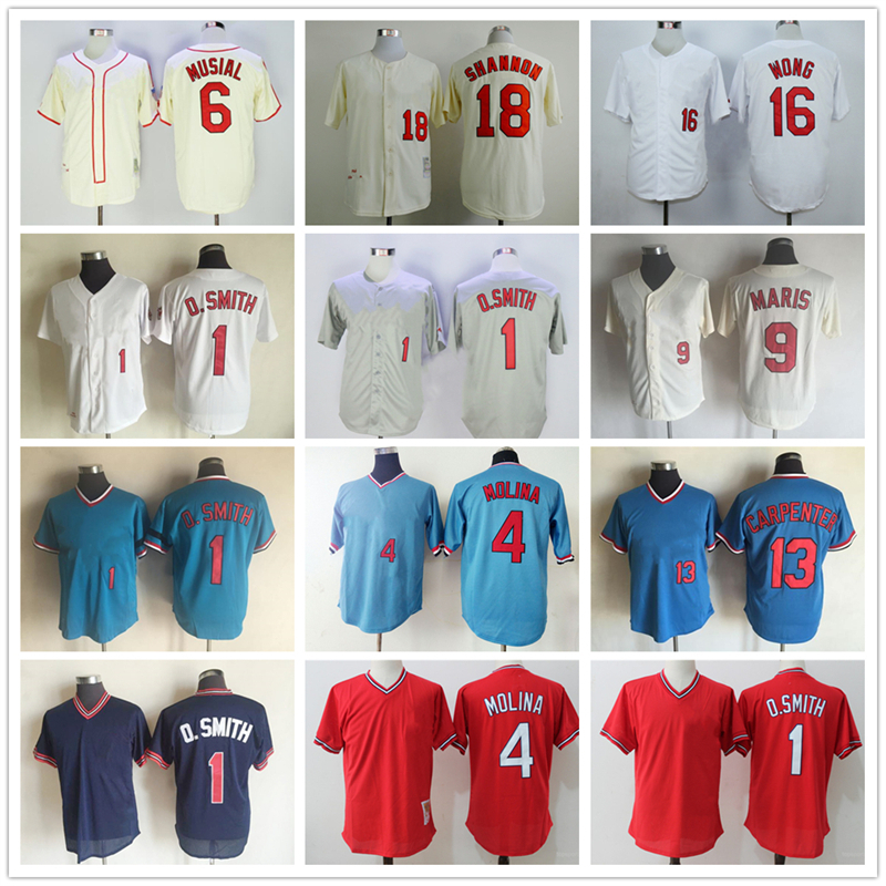

Vintage College Baseball Wears Jersey 1 Ozzie Smith 4 Yadier Molina 6 Stan Musial 9 Roger Maris Carpenter Wong Shannon 1944 1969 Jerseys, As picture