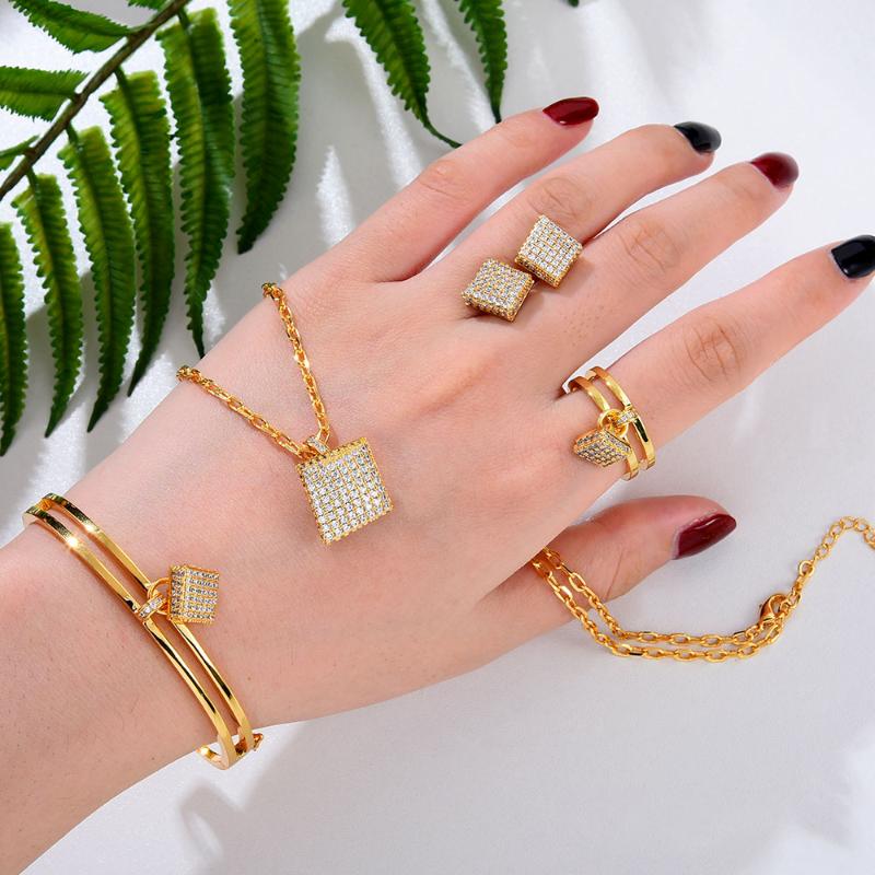 

Earrings & Necklace Hiphop Cuban Link Natural Stone Dubai Bridal Jewelry Set For Women Wedding Party CZ Zircon Crystal Neckalce EarringEarri, As pic