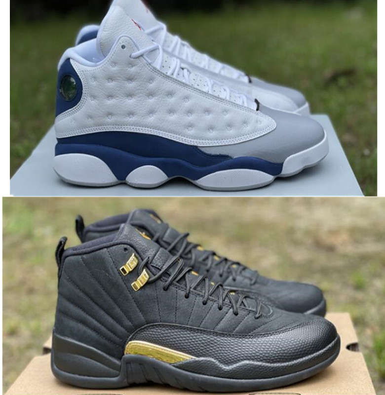 

Men's 13s French Blue athletic shoes top 12s Black basketball