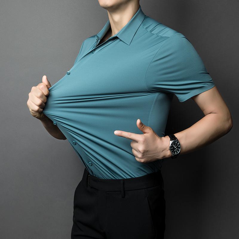 

Men's Casual Shirts High Elasticity Men's Shirt Short Sleeve Slim Solid Business Formal Men Cozy Wrinkle Resistant Party 7XLMen's, White