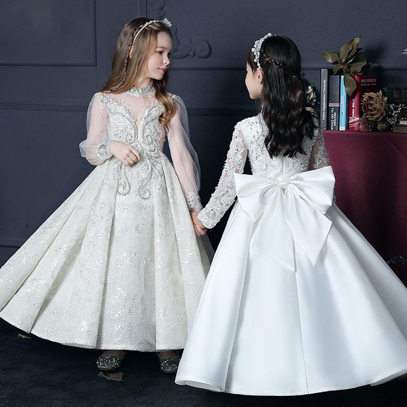

Girl's Dresses Princess Luxury Flower Girl Dress Crystals Children First Communion Ball Gown Wedding Party Runway Show PageantGirl's, S2 white