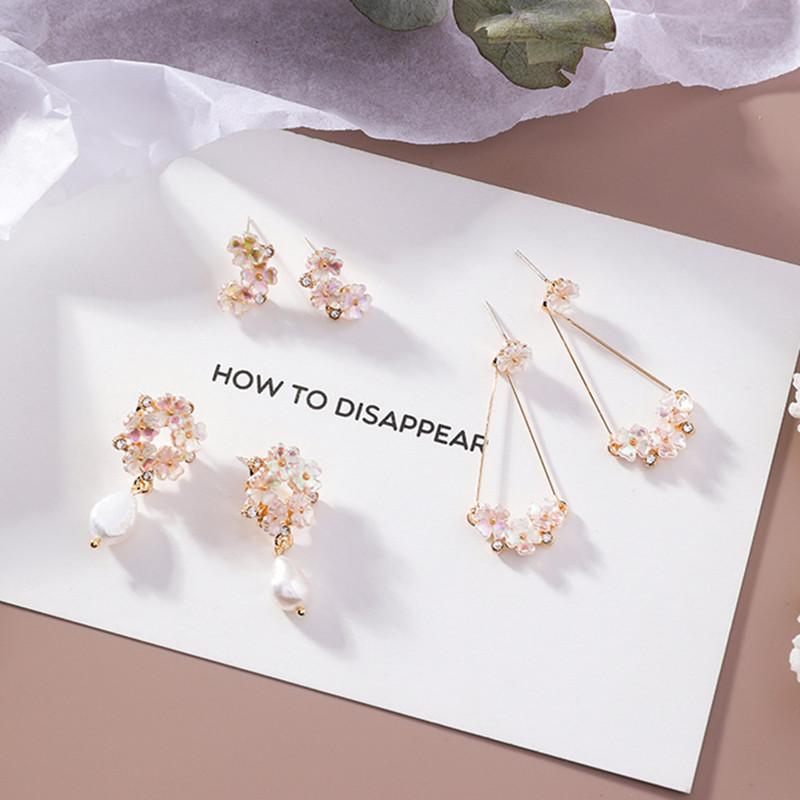 

Dangle & Chandelier Elegant Shell Rhinestone Flower Circle Earrings For Girls Fashion Pearl Pendant Korean Women Drop Jewelry Wedding Brinco