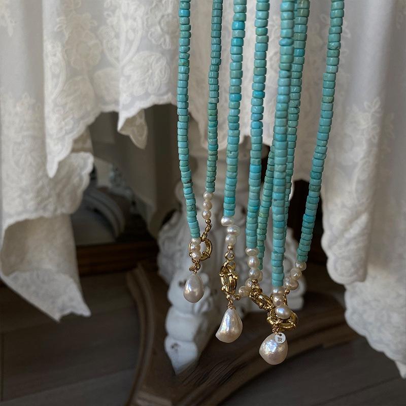 

Pendant Necklaces Korean Style Temperament Handmade Beaded Design Pearl Charm Necklace Blue Clavicle Chain NecklacePendant