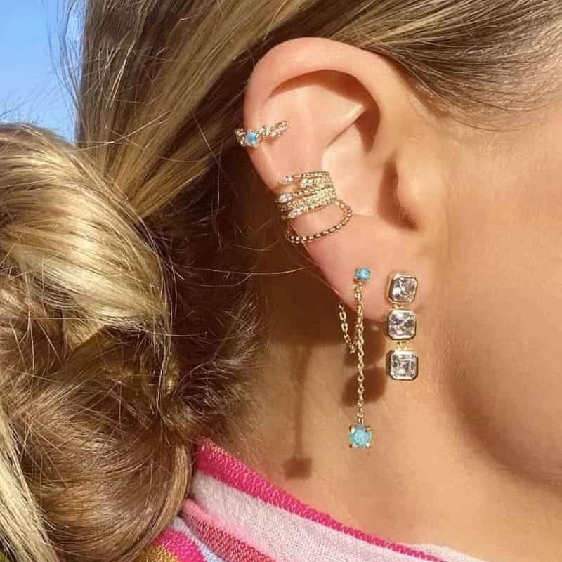 

Dangle & Chandelier Real 925 Sterling Silver Blue Color Fire Opal Stone Tassel Earring For Women Girl Charm Gold Plated Party Wedding Jewelr