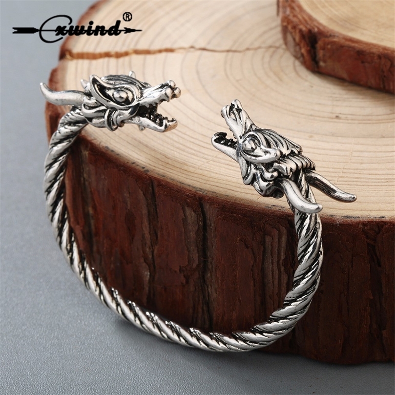 

Cxwind Viking Retro Wire Bangle Jewelry Men Double Dragon Heads Cuff Twist Bracelet Bangle Adjustable for Men Women Punk Gift 220716