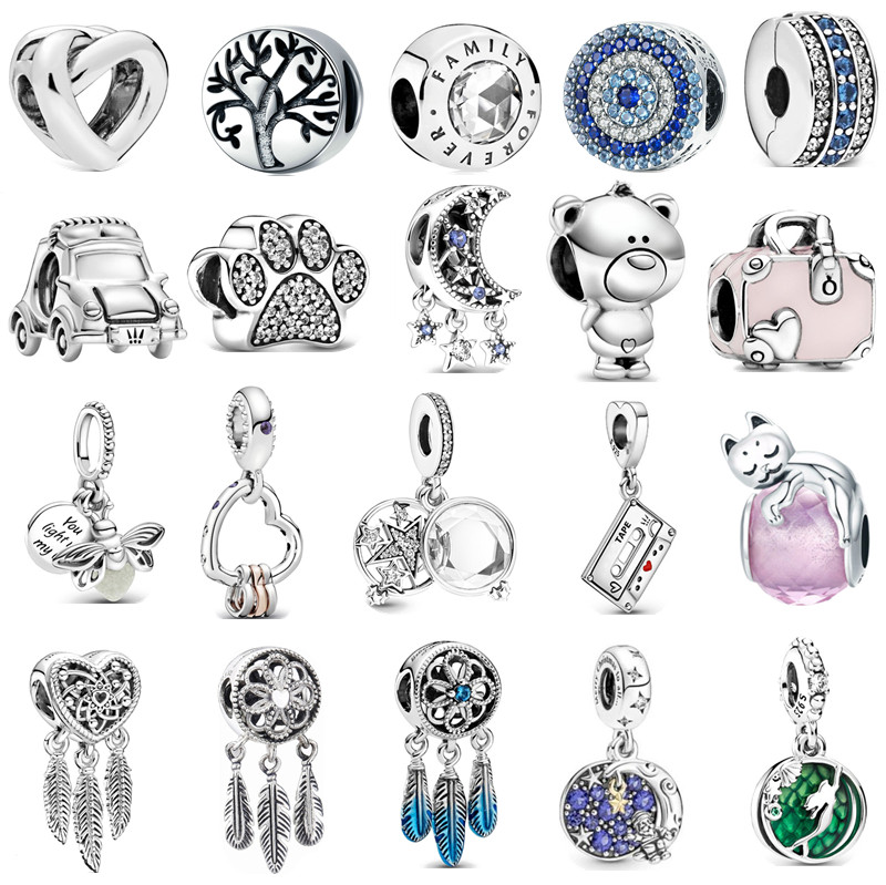 

s925 Sterling Silver Beads Charms Luxury Luxury Love Blue Feather Beaded DIY Pendant Original Fit Pandora Bracelet Accessories Fashion Jewelry Women Gifts