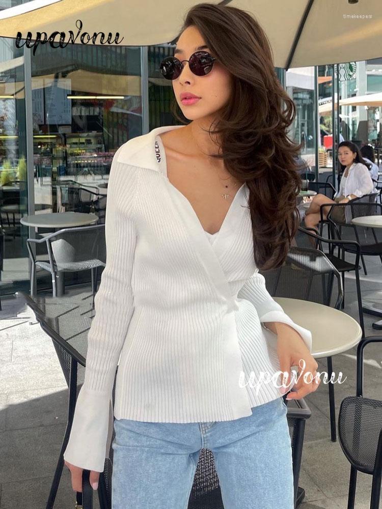 

Women's Knits & Tees Chic Women's Long Sleeve Lapel Knit Sweater Spring 2022 Lace Up Fashion Solid Color Slim Fit TopWomen's Time22, Lavender