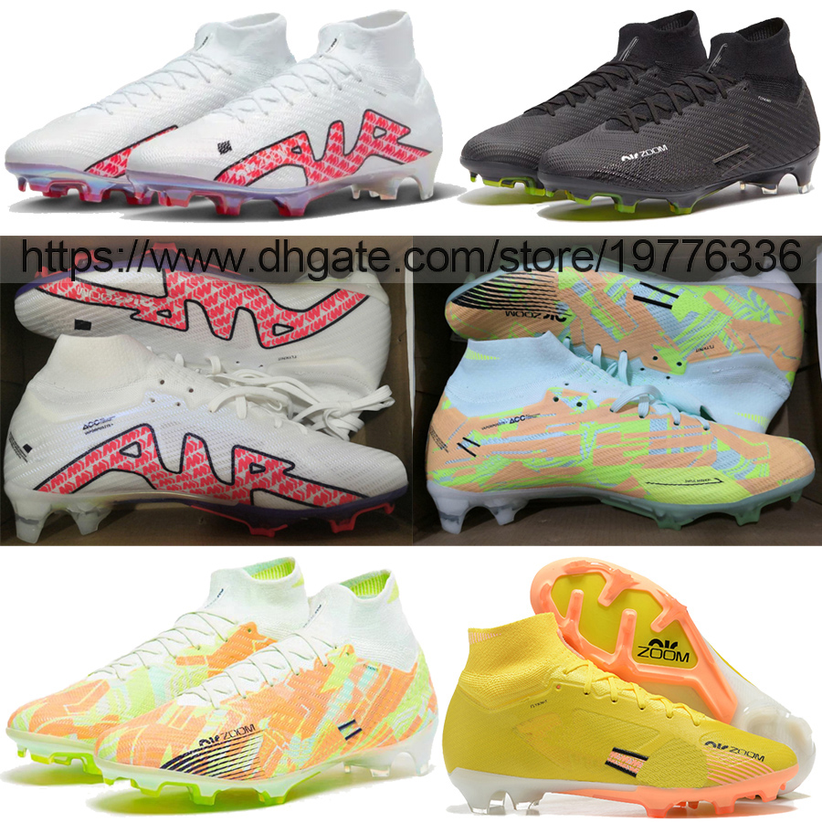 

send with bag Soccer Football Boots Mercurial Superfly 9 Elite FG ACC Shoes For Mens High Quality Black White Red Yellow Orange Pink Leather Training Soccer Cleats, Fg 2
