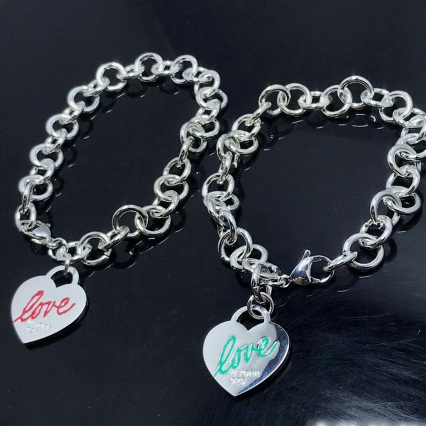 

Europe America Fashion Bracelet Women Lady Silver Color Engraved 925 Letter With Heart Tag Pendant Bracelets265r