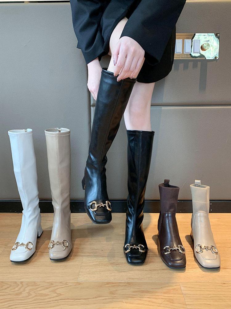

Dress Shoes 2022 Riding Boots Cow Leather & Microfiber Platform Botas Thigh High Casual Winter Zip Over The Knee, Beige