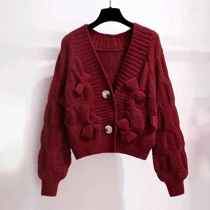 

Women's Knits & Tees Autumn Winter Bow Sweater Cardigan Loose Casual Sweet Knitted Korean Fashion Solid Color V Neck Women Perf22, Green
