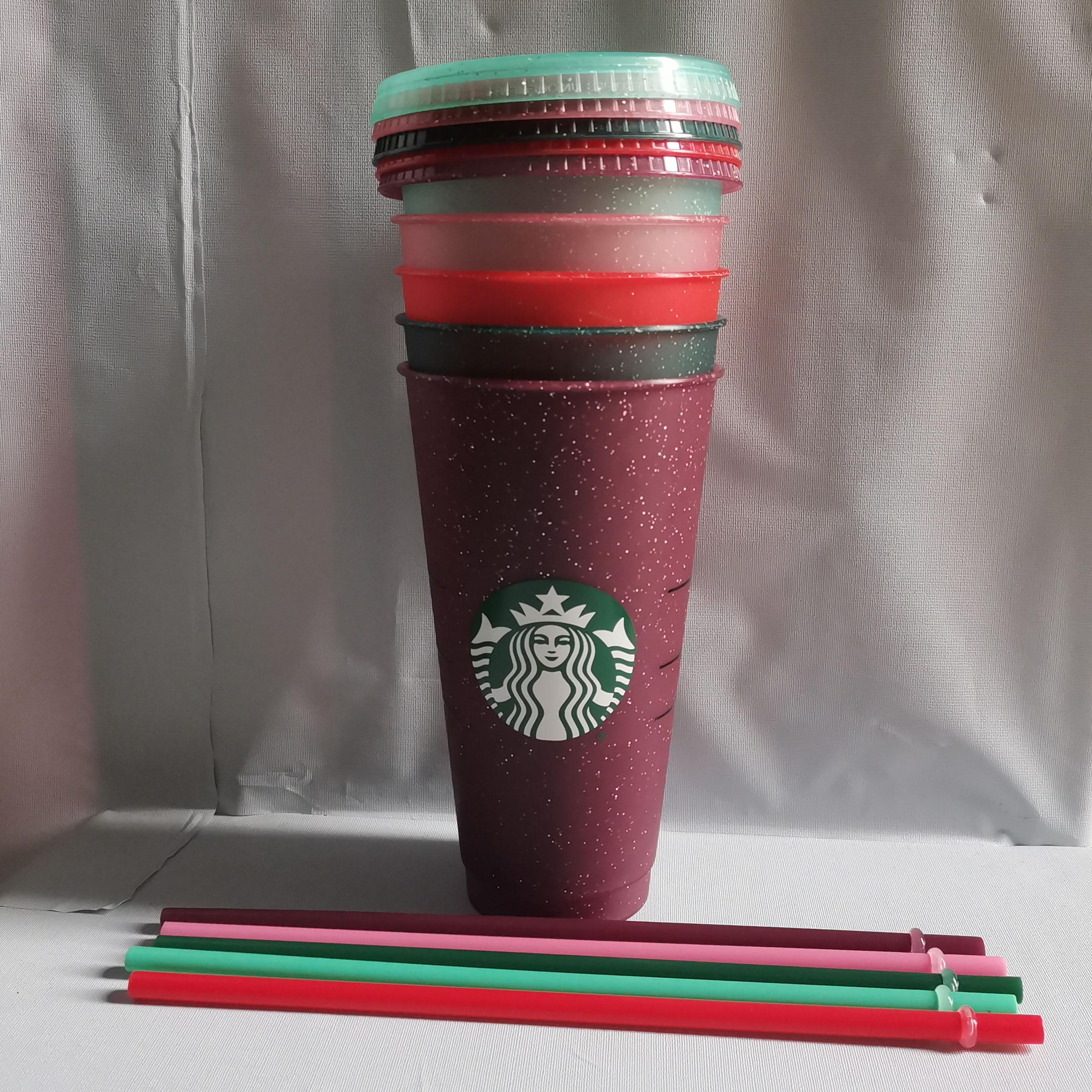 

Starbucks 24OZ/710ml Plastic Tumbler Reusable Clear Drinking Flat Bottom Cup Pillar Shape Lid Straw Mug Bardian DHL UV machine printing does not fade, 24oz sparkling starbucks