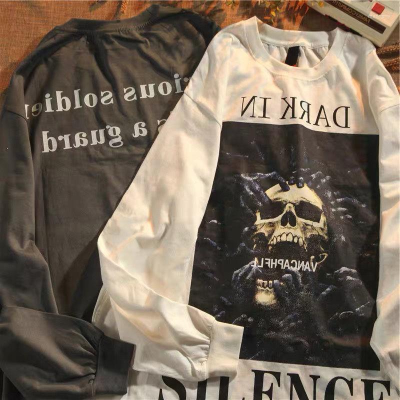 

Men' Sweaters Autumn Fried Street Hip Hop Long Sleeve Pullover Sweater Versatile Loose High TopMen' Mari22, Skeleton black plush