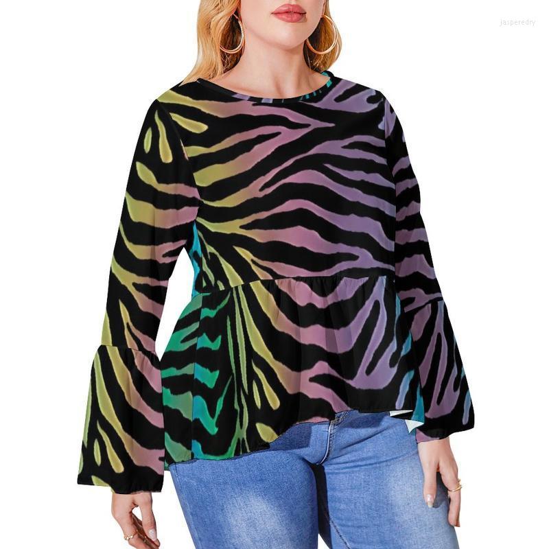 

Women's Plus Size T-Shirt Rainbow Black Stripe Zebra T Shirt Animal Print Funny Ruffled T-Shirts Lady Casual Tshirt Pattern Top Tees GiftWom, Style-4