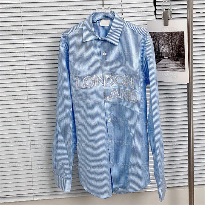 

Striped Womens Mens Shirts Long Sleeve Fashion Blouses Lovers Blue Lapel Shirt Tops, Blue with label *