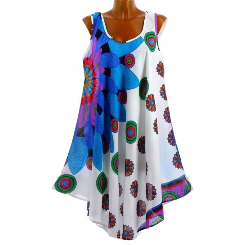 

Casual Dresses Summer Dress Women Round Neck Sleeveless Sunflower Print Loose Irregular Beach Wear Black 3XL, Pink