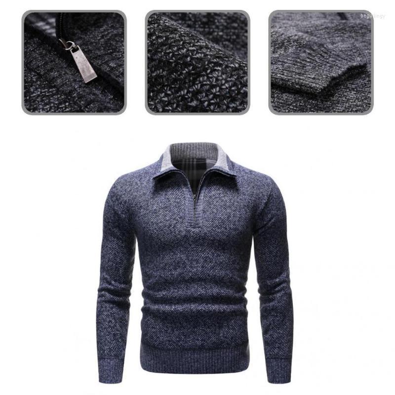 

Men's Sweaters Shrink Resistant Chic Zipper Neck Men Pullover Sweater Simple Slim Fit Streetwear Begu22, Royal blue gray