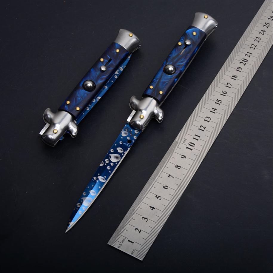 

The 9'' ACK Blue Godfather Stiletto Mafia Horizontal Folding knife Automatic Pocket knives 11 13 Inch 9 EDC Tools272Q