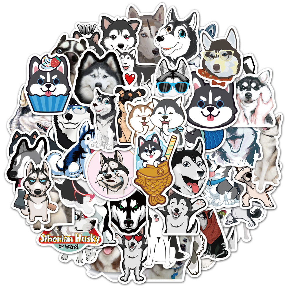 

Waterproof sticker 50 PCs Funny Husky Animal Pet Dog Stickers for Snowboard Fridge Laptop Guitar Cool DIY Home Wall Vinyl Decals Kids Teens Toy Car stickers, Black