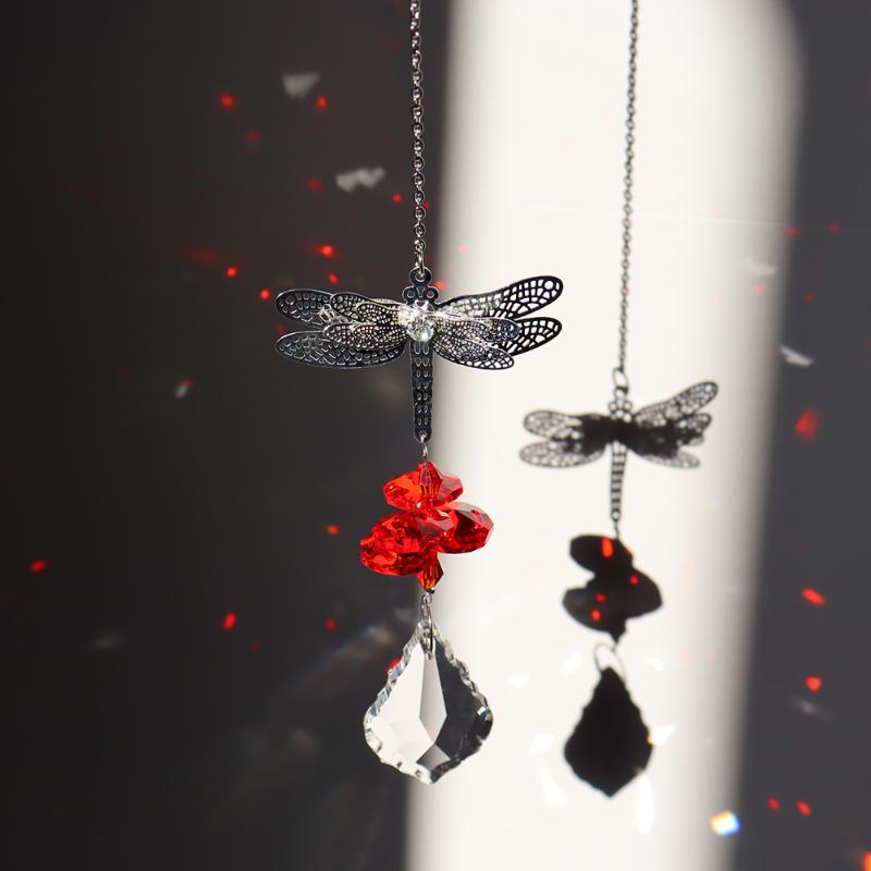 

Garden Decorations Dragonfly Handcrafted Hanging Crystal Garland Sun Pendant DIY Chandelier Jewelry Center Part Decoration Ornament