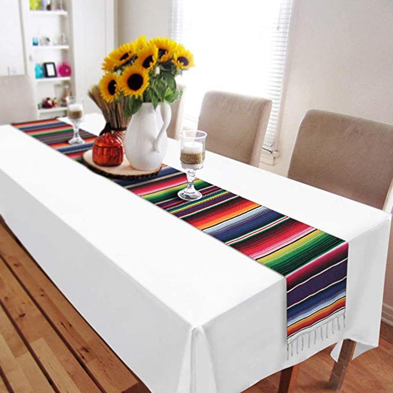 

Table Runner Inyahome 35*213cm Mexican Style Rainbow Striped Tablecloth Rustic Wedding Party Banquet Decoration Home Textiles