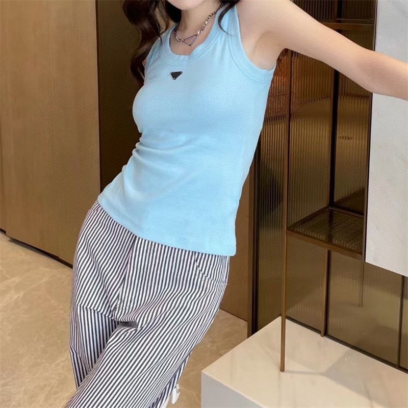 

2022 New Fall P Women' Short Knit Tank Camis Top Sleeveless T-Shirt Fabric Super Comfortable Material, White