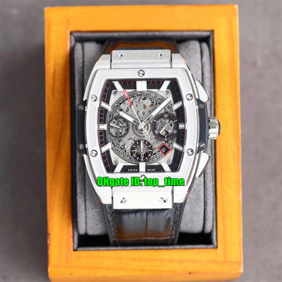 6 Styles High Quality Watches 42mm Spirit Titanium ETA7750 HUB4700 Automatic Chronograph Mens Watch Skeleton Dial Leather Strap Ge242b