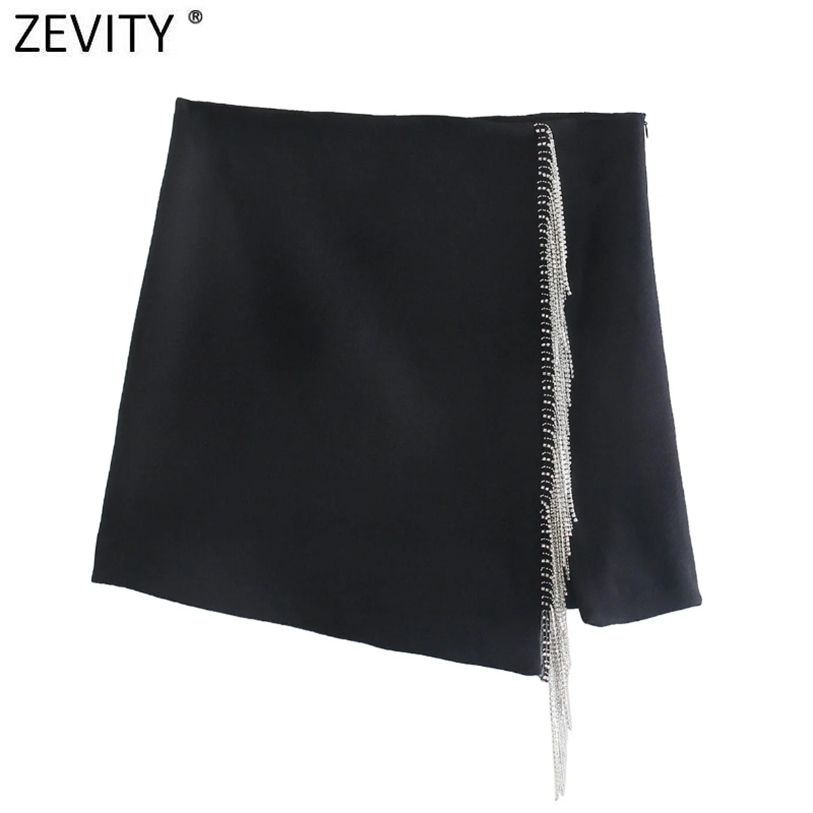 

Zevity Women High Street Artificial Gem Tassel Decoration Mini Skirt Faldas Mujer Lady Chic Side Zipper Slim Vestidos QUN925 220418, Daa qun925