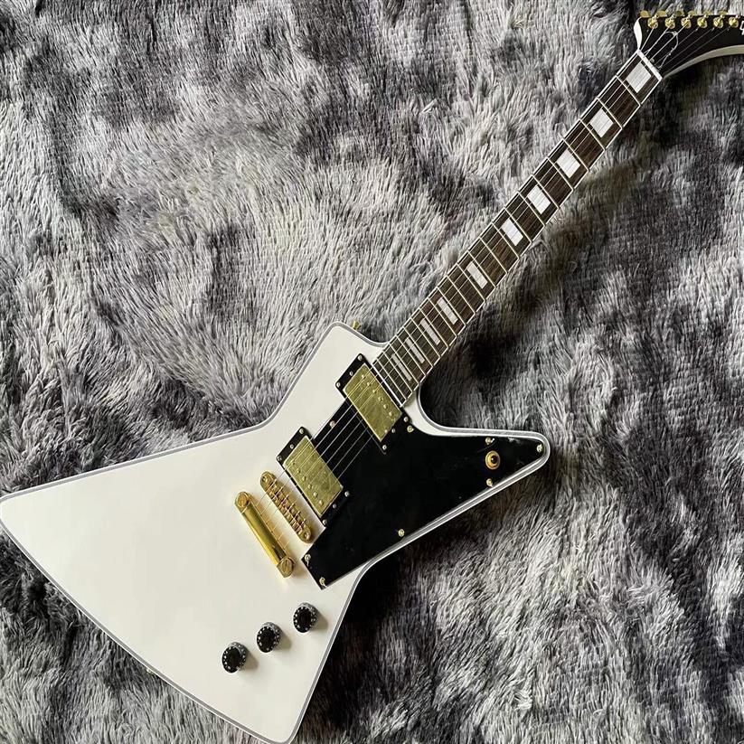 

70s Explorer - Classic White Electric Guitar Mahogany Fingerboard Ebony Gold Hardware2525