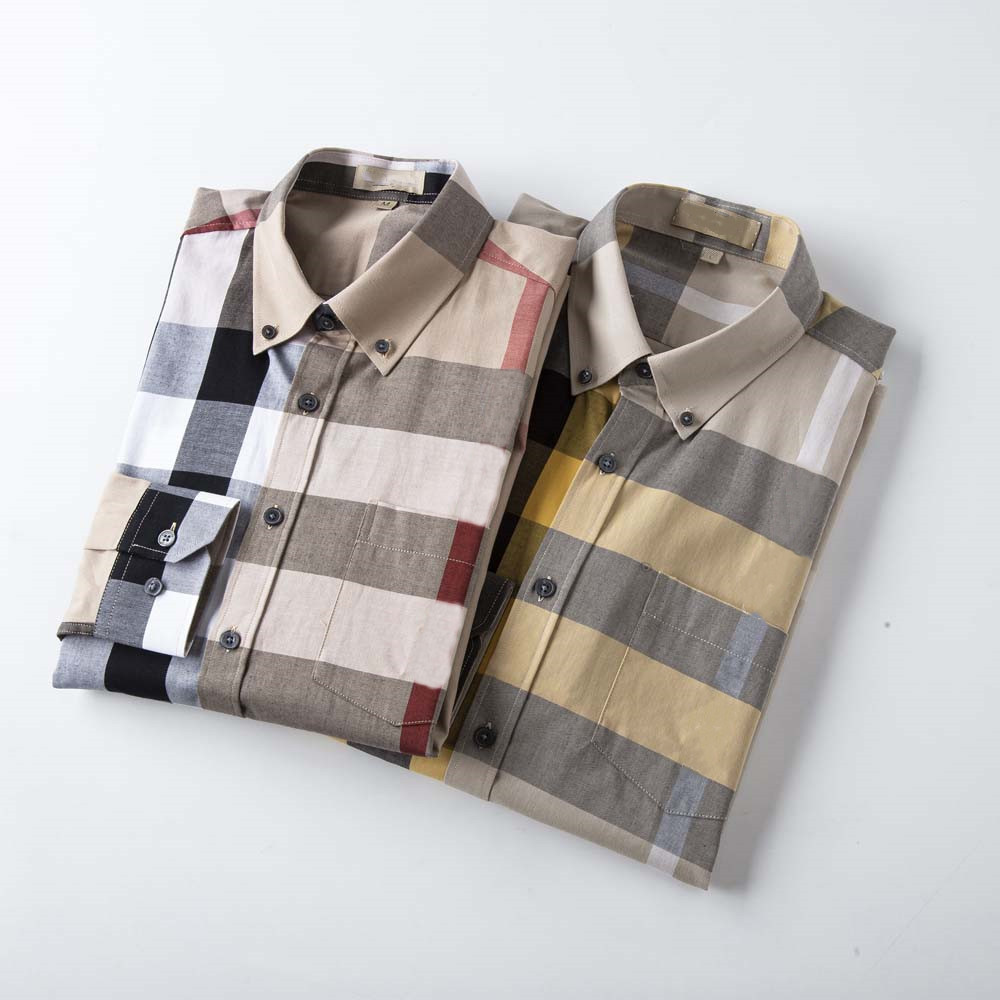 

designer Mens Dress Shirt casual Slim Silk T-shirt Long sleeve Casual business clothing plaid men #0088