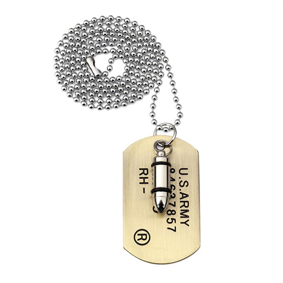 

Men Military Card Dog Tags Pendant Necklace Stainless Steel 70cm Long Beads Jewelry Fashion Necklaces307P