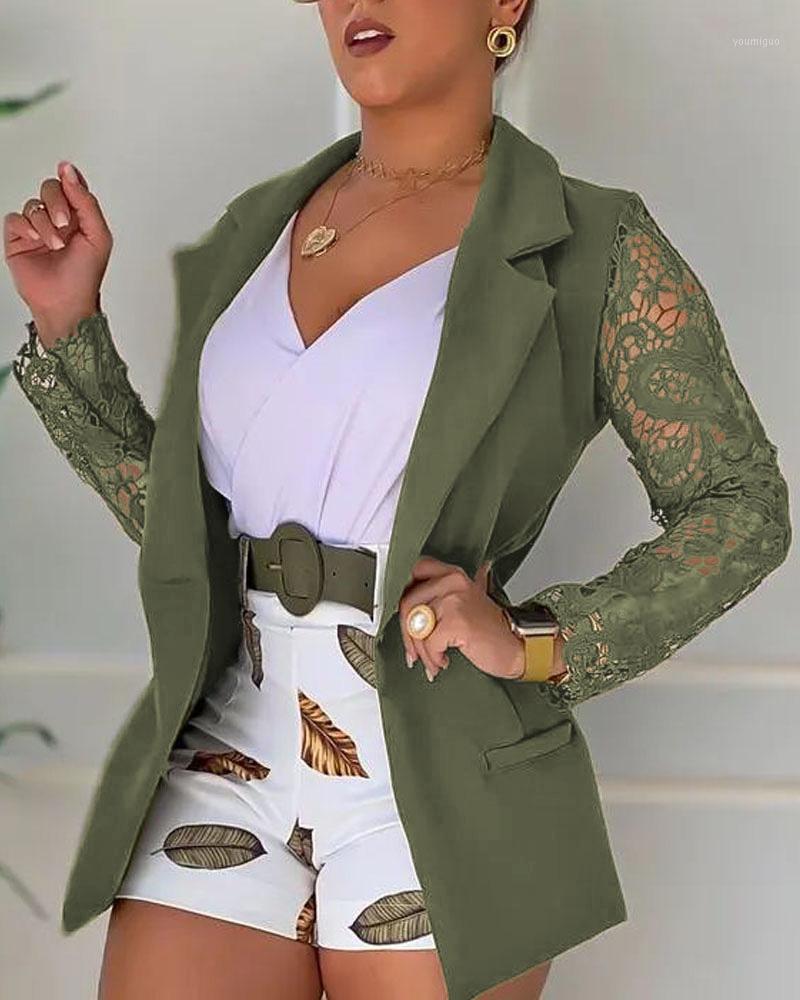 

Women' Suits & Blazers Contrast Lace Long Sleeve Blazer Coat