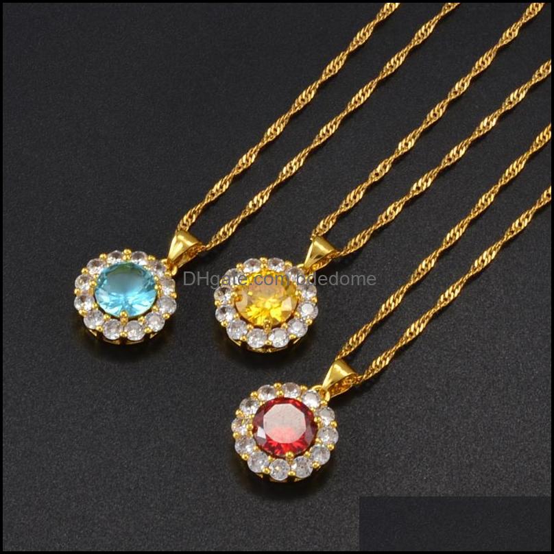 

Pendant Necklaces Pendants Jewelry Anniyo Round Colorf Stone Women Girls Crystal/Cubic Zirconia Charm Dhsaz
