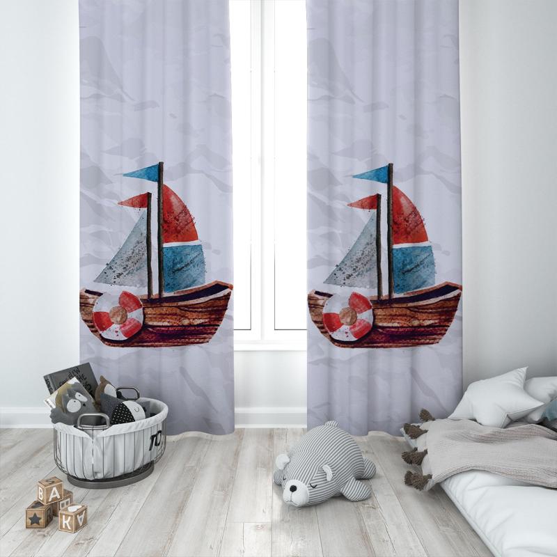 

Curtain & Drapes White Backdrop Big Sailboat Unisex Baby Kids Room Special Design Canopy Hook Button Blackout Jealous Window Bedroom, 65x135 cm ( 1 pcs)