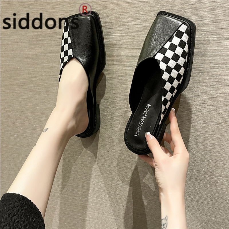 

summer Baotou Half Slippers Women's Summer New European And American Fashion Lazy Slip-on Color Matching Sandals Muller Shoes, Beige