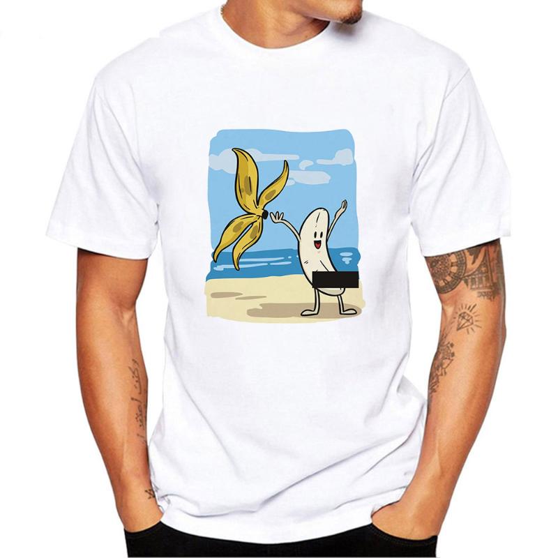 

Men's T-Shirts Men's Short Sleeve Banana Stripping Fun Design Print Loose Casual T-Shirt Summer Beach VacationMen's, White d