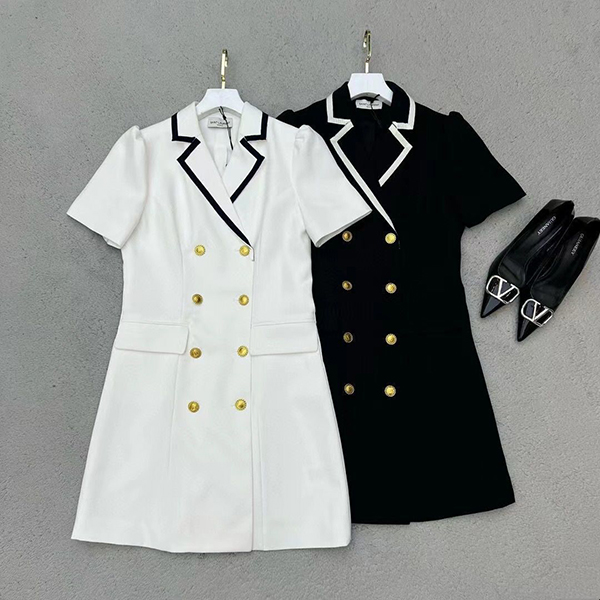 

2022 Women Fashion Button-up Knitted Dress Vintage Short Sleeve Suit Collar Female Dresses Vestidos Beige Black Dress Casual