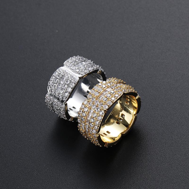 

Cluster Rings Hip Hop 5 Rows CZ Stone Paved Bling Out Round Finger For Men Rapper Jewelry Drop ClusterCluster