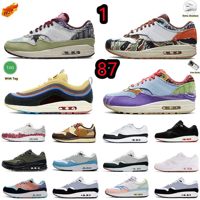 

87 1 mens running shoes sneakers Concepts x Far Out Heavy Mellow UNC Sean Wotherspoon Bred Aqua Noise Black OG Anniversary White 87s 1s men, Item#5