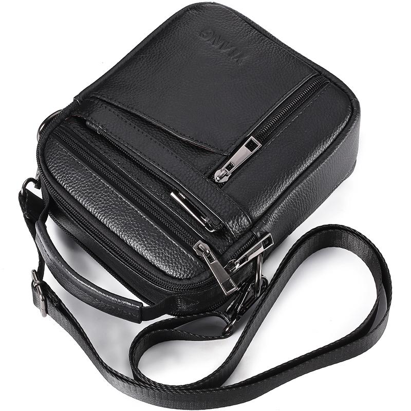 

Briefcases Genuine Leather Men Shoulder Messenger Bags For Cell Phone Fashion Travel Handbag Zipper Metal Buckle Business Male BagBriefcases, Black